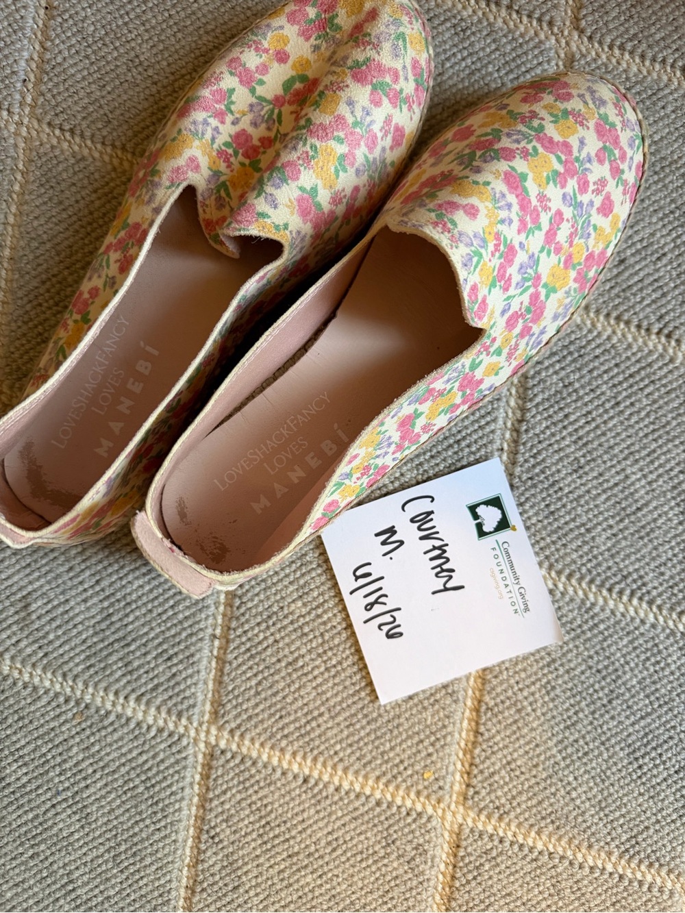 LoveShackFancy Floral Espadrille Slip-Ons in Pink, Yellow & Green